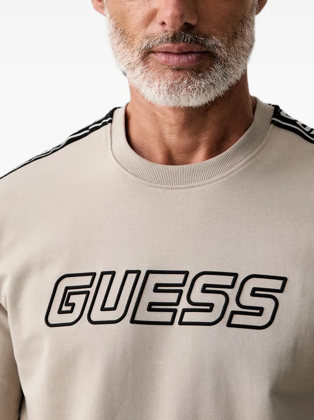 GUESS USA Sweater met logo-print en band Beige