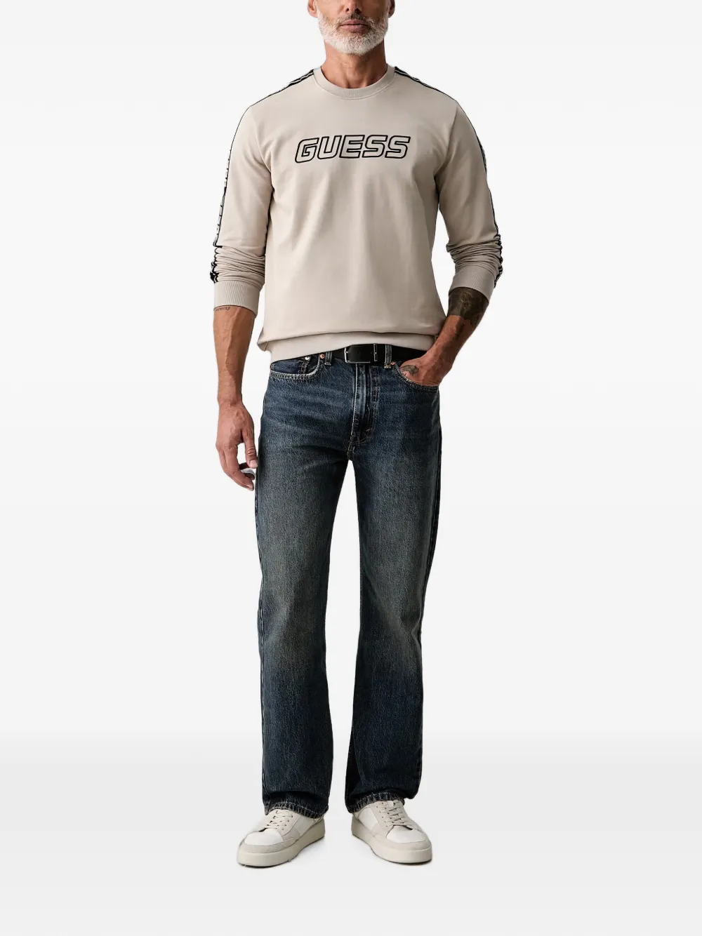 GUESS USA Sweater met logo-print en band Beige