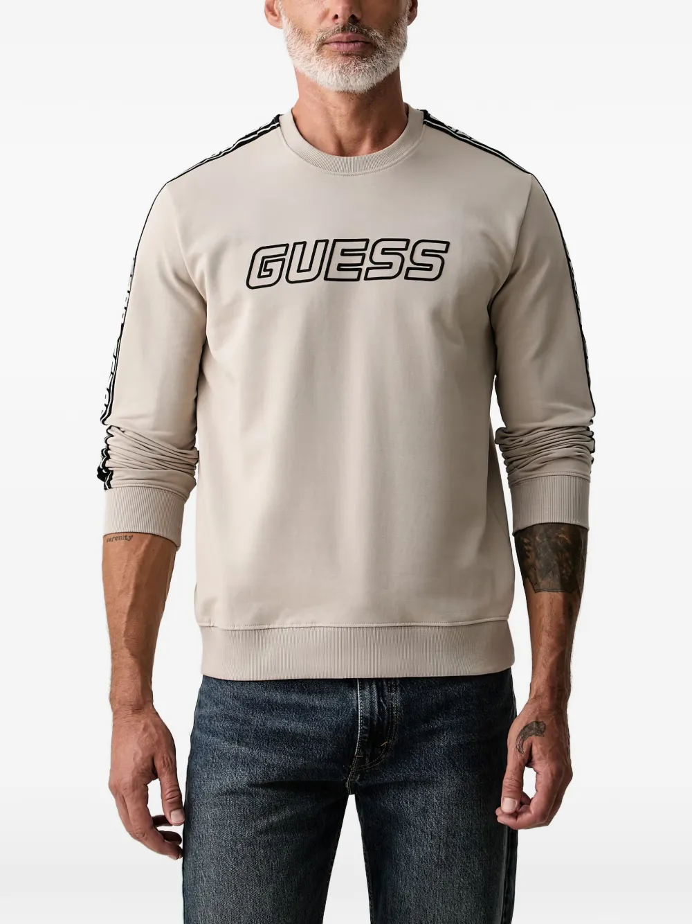 GUESS USA logo-print tape-detail sweatshirt - Toni neutri
