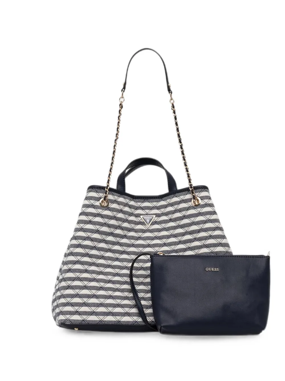 GUESS USA Giully striped diamond-quilted tote bag - Bianco