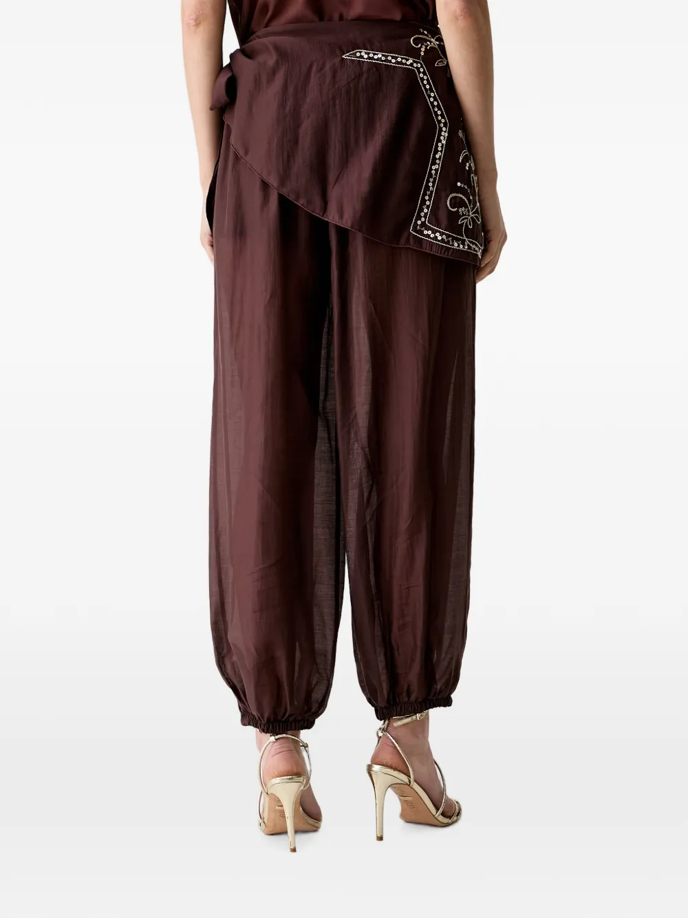 Haveone Broek met gewikkeld vlak en pailletten Bruin