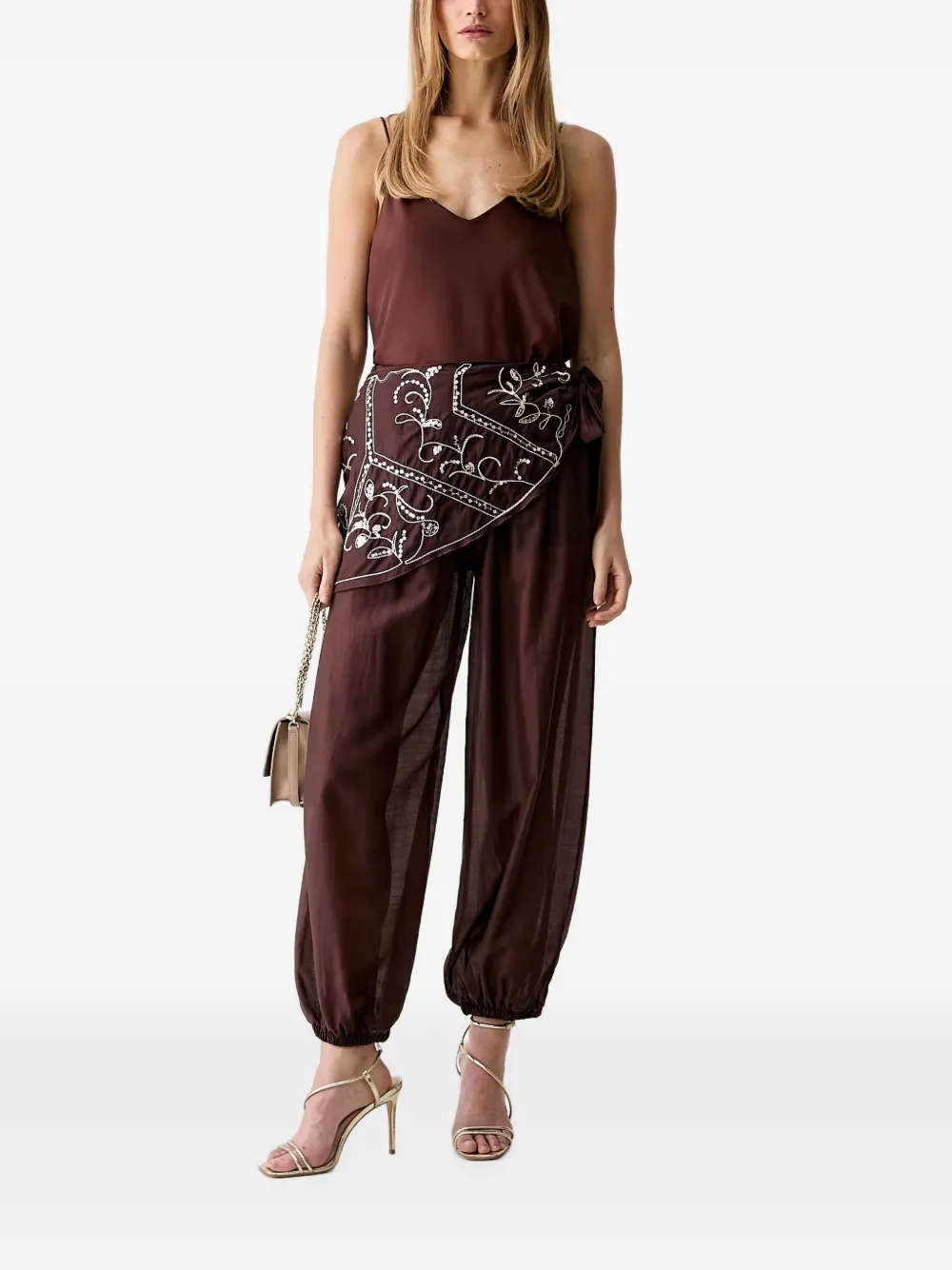 Haveone Broek met gewikkeld vlak en pailletten Bruin