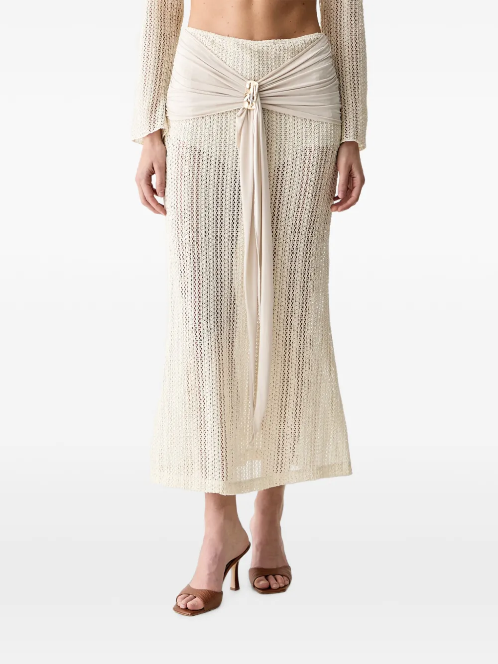 Haveone open-knit draped maxi skirt - Toni neutri