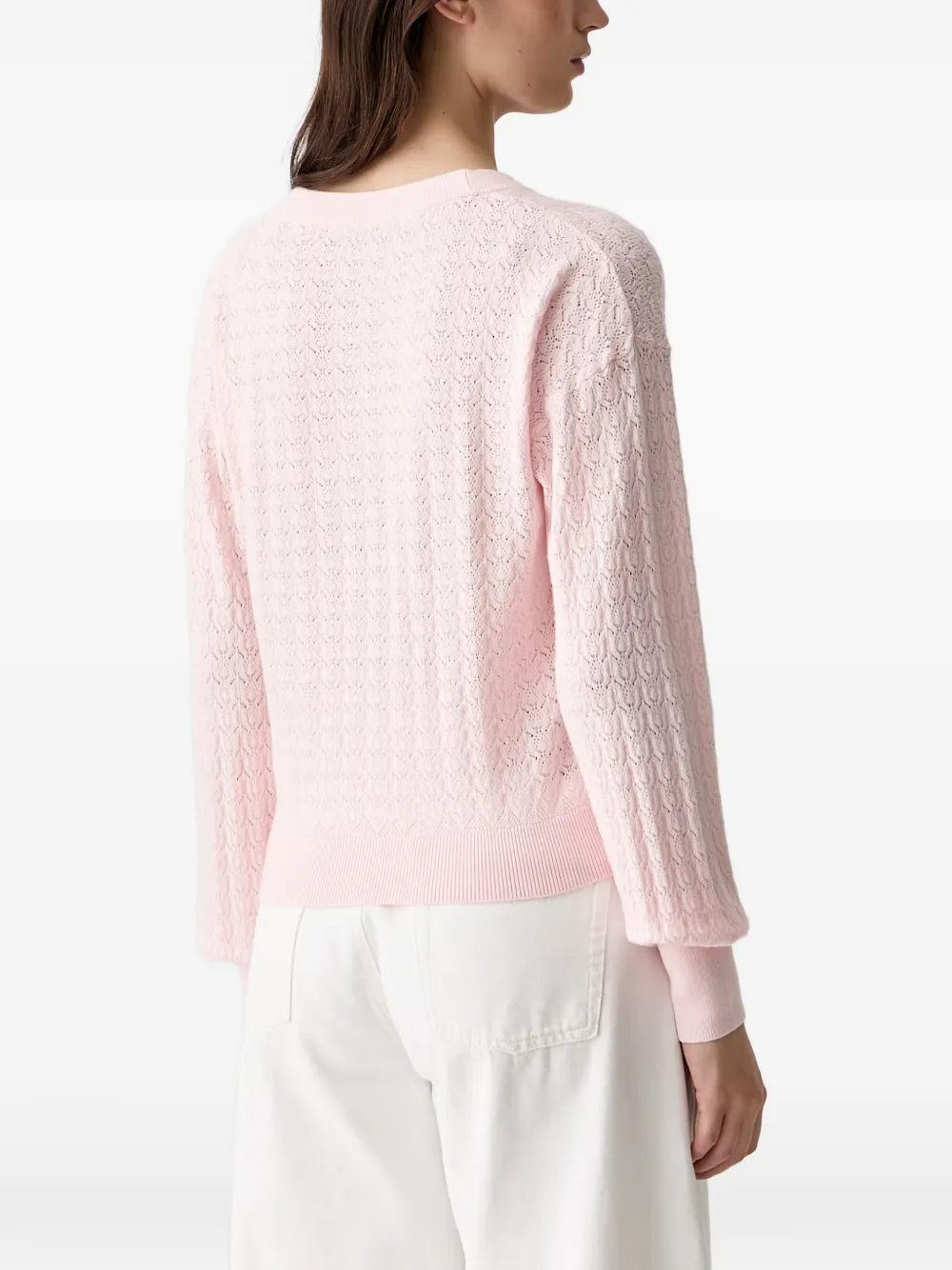 GUESS USA Pointelle gebreid vest met bloem-knopen Roze