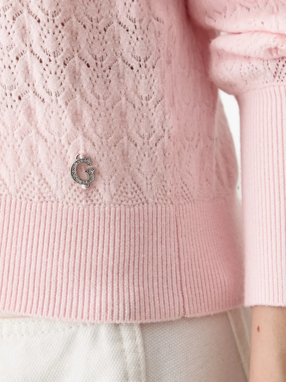 GUESS USA Pointelle gebreid vest met bloem-knopen Roze