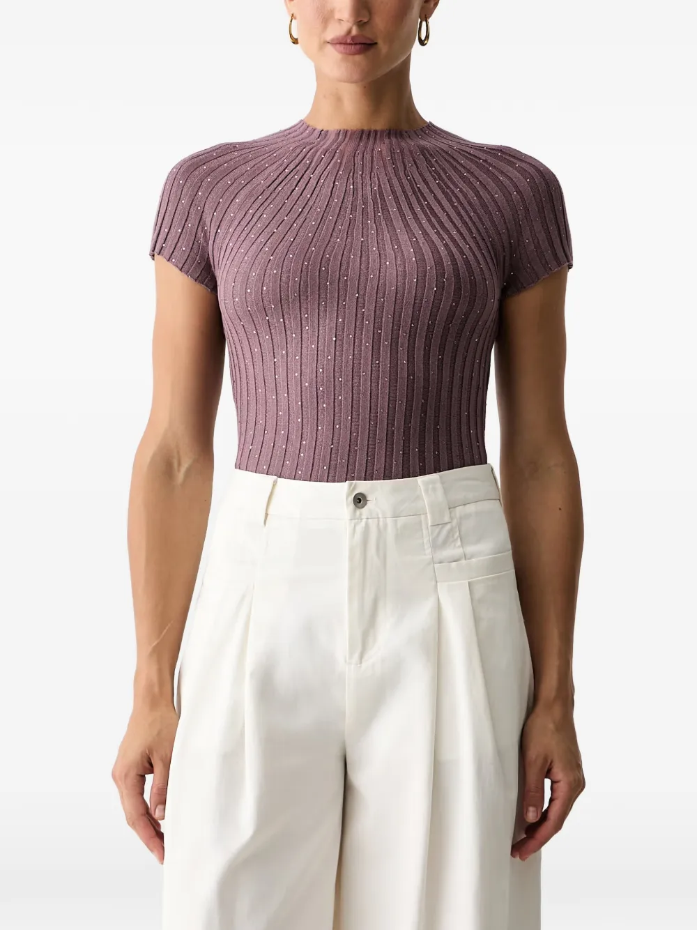 GUESS USA Geripptes Oberteil mit Kristallen - Violett