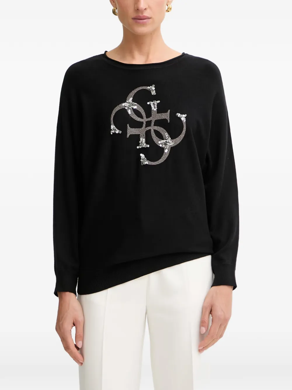 GUESS USA sequin-embellished logo-print sweater - Schwarz