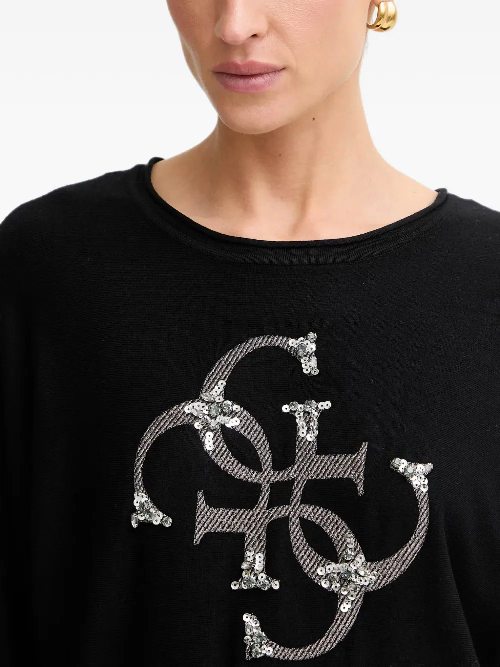 GUESS USA Trui verfraaid met pailletten en logo-print Zwart
