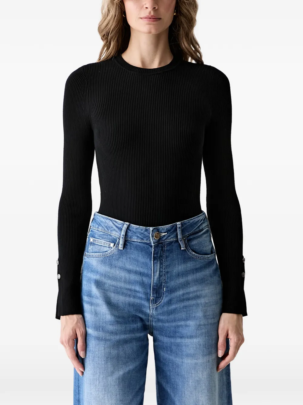 GUESS USA Ellie ribbed-knit button-cuff sweater - Schwarz