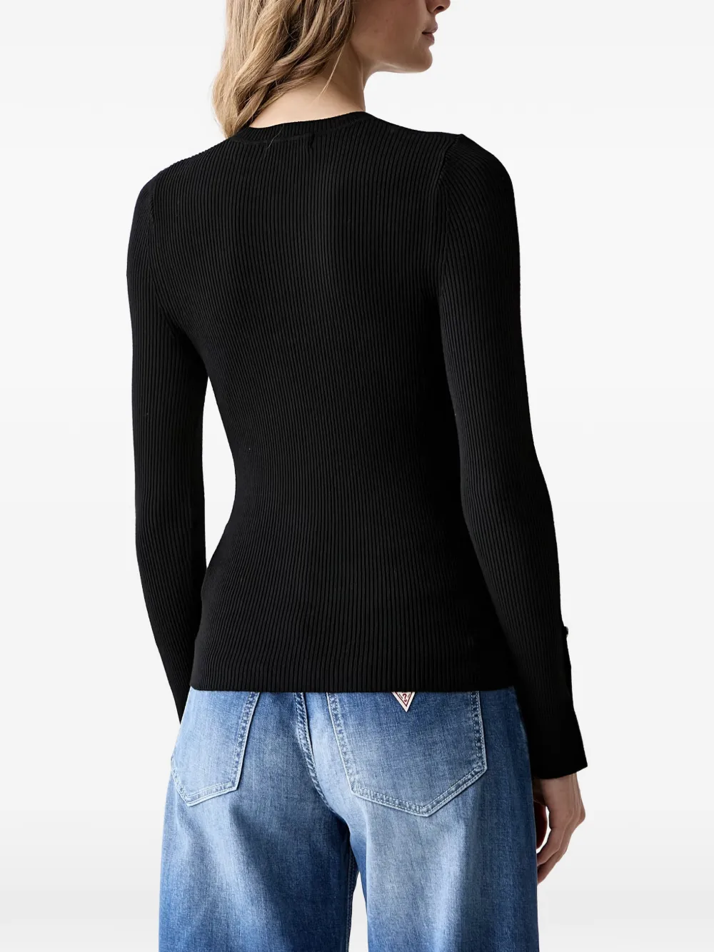 GUESS USA Ellie ribgebreide trui met knoopmanchetten Zwart