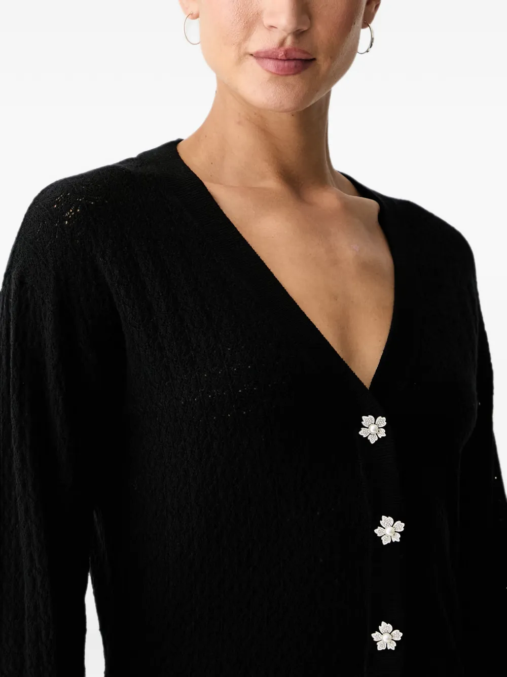 GUESS USA Pointelle gebreid vest met bloem-knopen Zwart