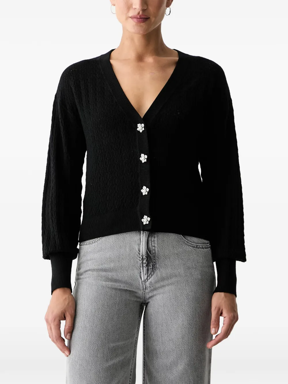 GUESS USA flower-button pointelle-knit cardigan - Schwarz