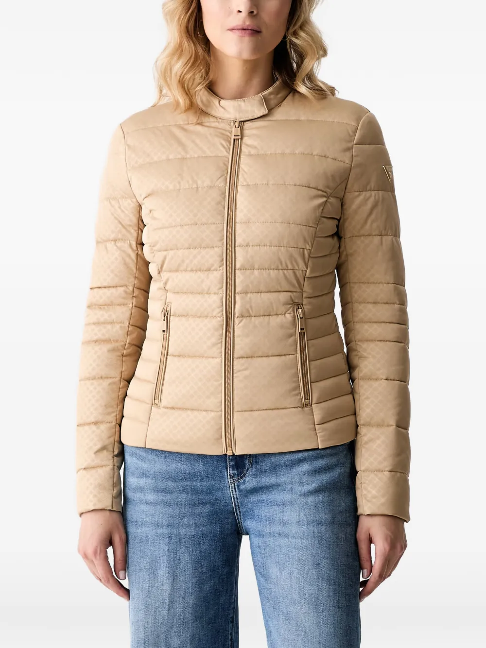 GUESS USA quilted logo-plaque puffer jacket - Nude
