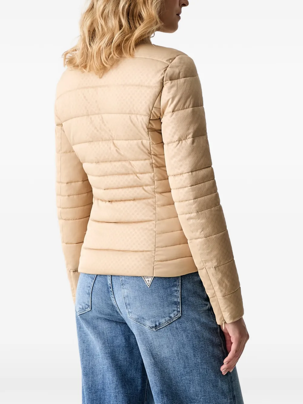 GUESS USA quilted logo-plaque puffer jacket Beige