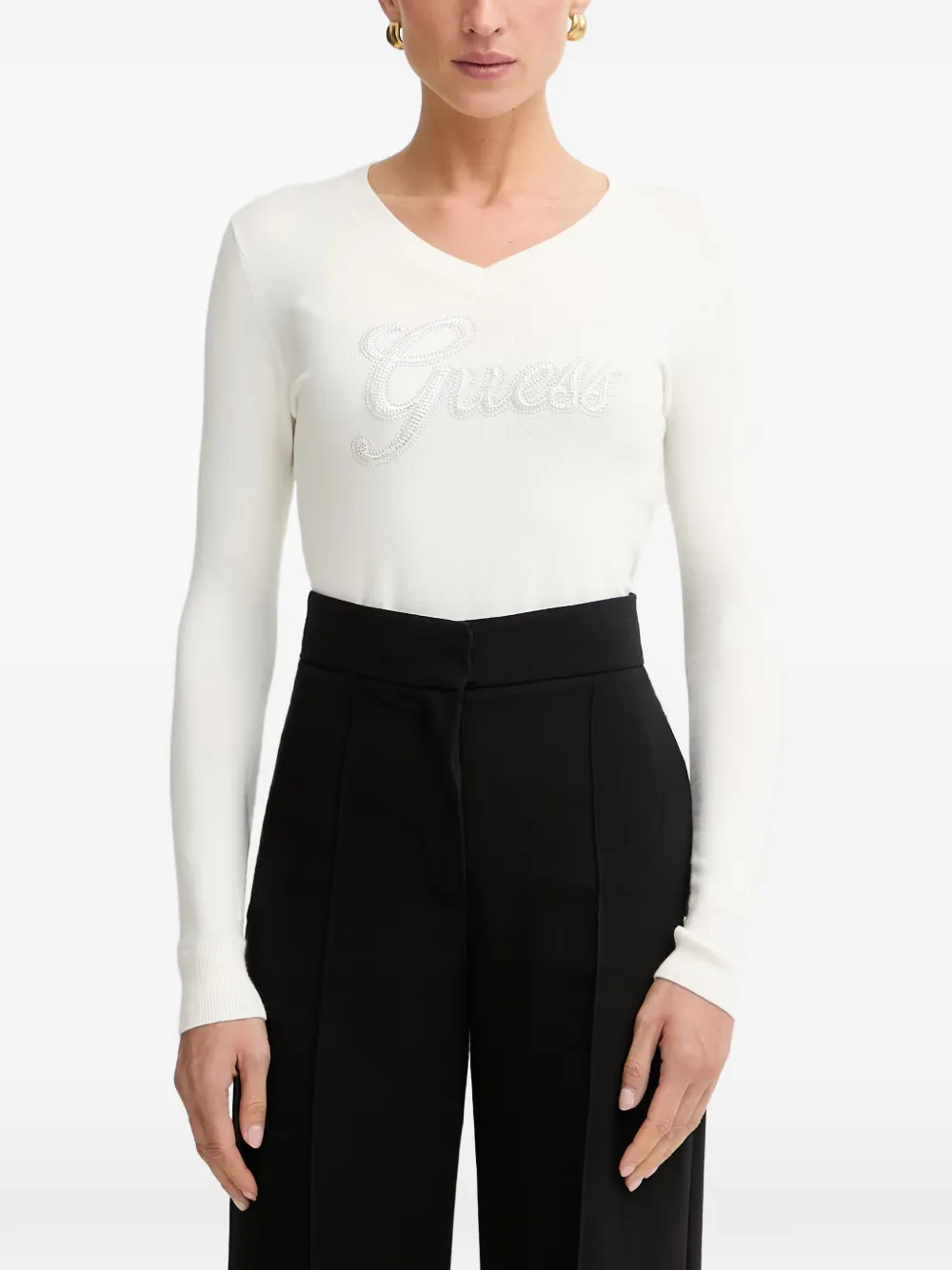 GUESS USA embellished V-neck sweater - Weiß