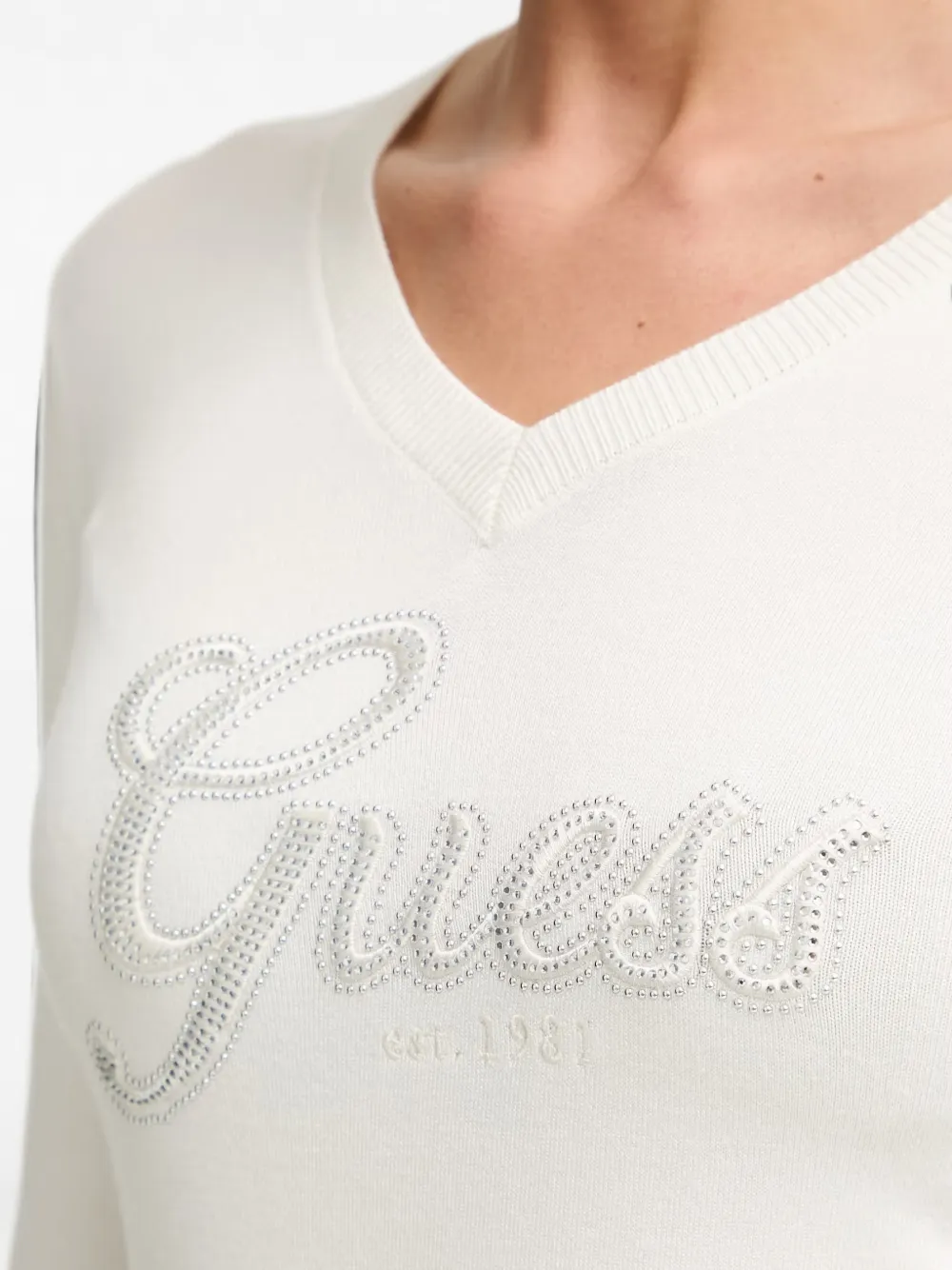 GUESS USA embellished V-neck sweater Wit