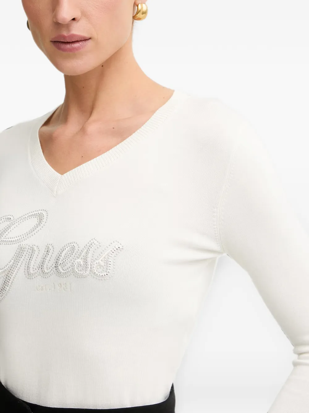 GUESS USA embellished V-neck sweater Wit