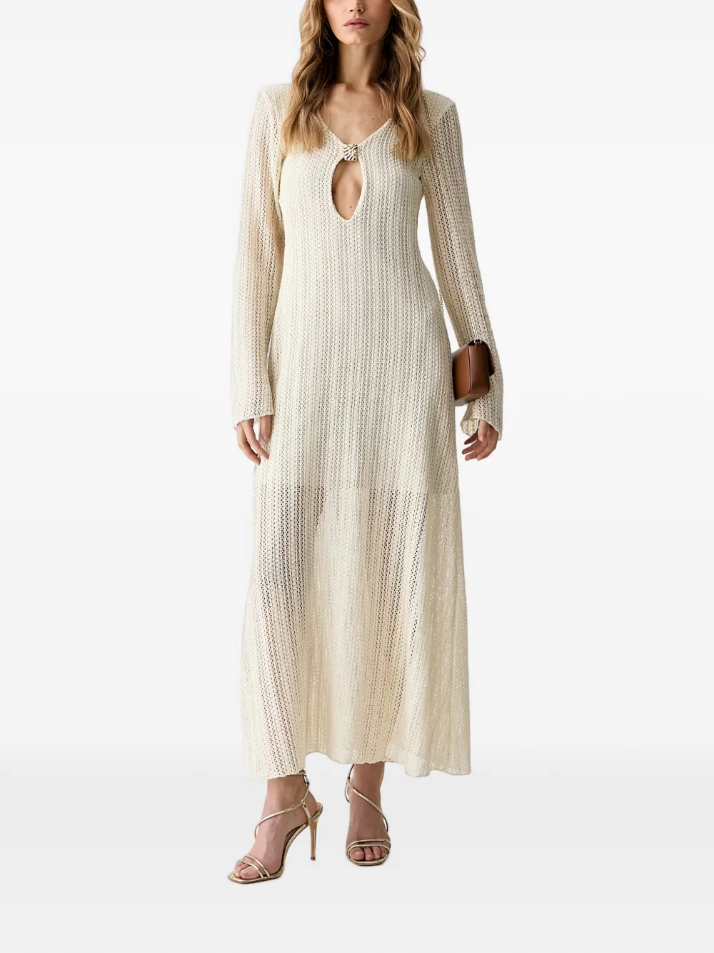 Haveone cut-out pointelle-knit maxi dress