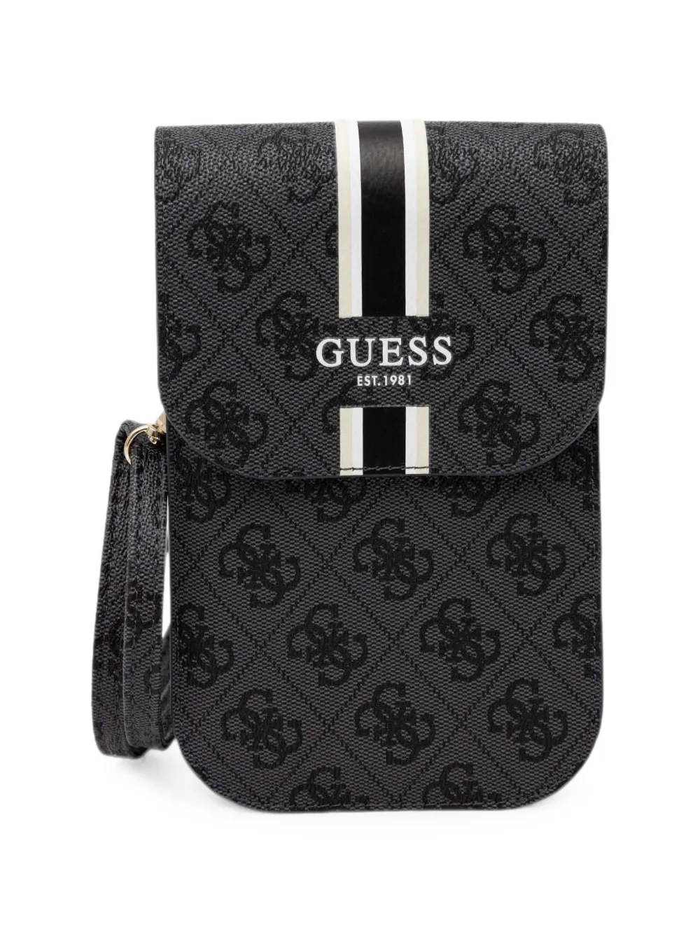 GUESS USA monogram-print striped phone bag - Nero