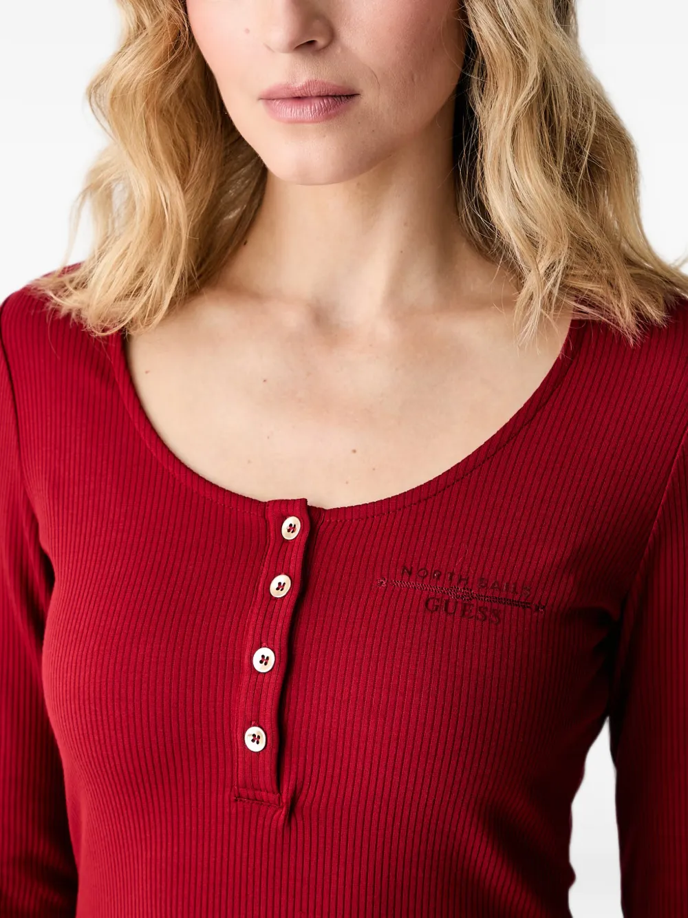 GUESS USA Ribgebreid T-shirt Rood