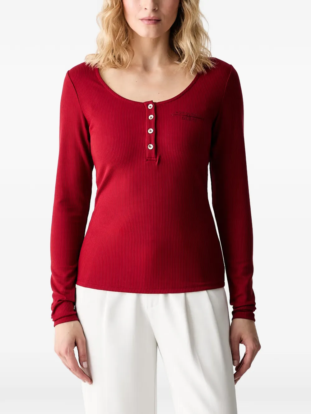GUESS USA ribbed-knit long-sleeve T-shirt - Rot
