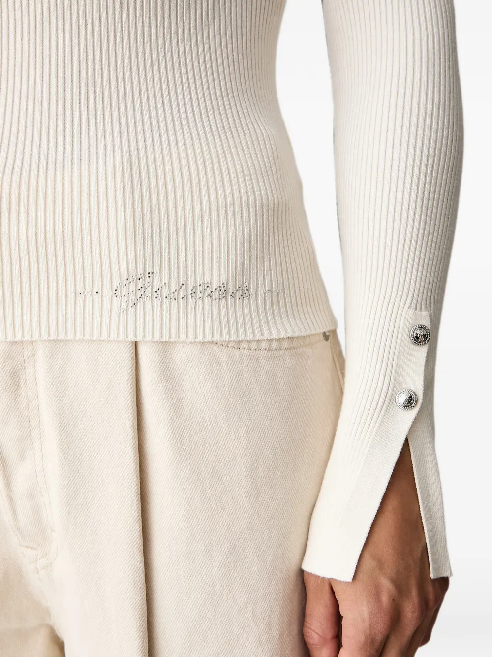 GUESS USA Ellie geribbelde trui met knoopmanchetten Beige