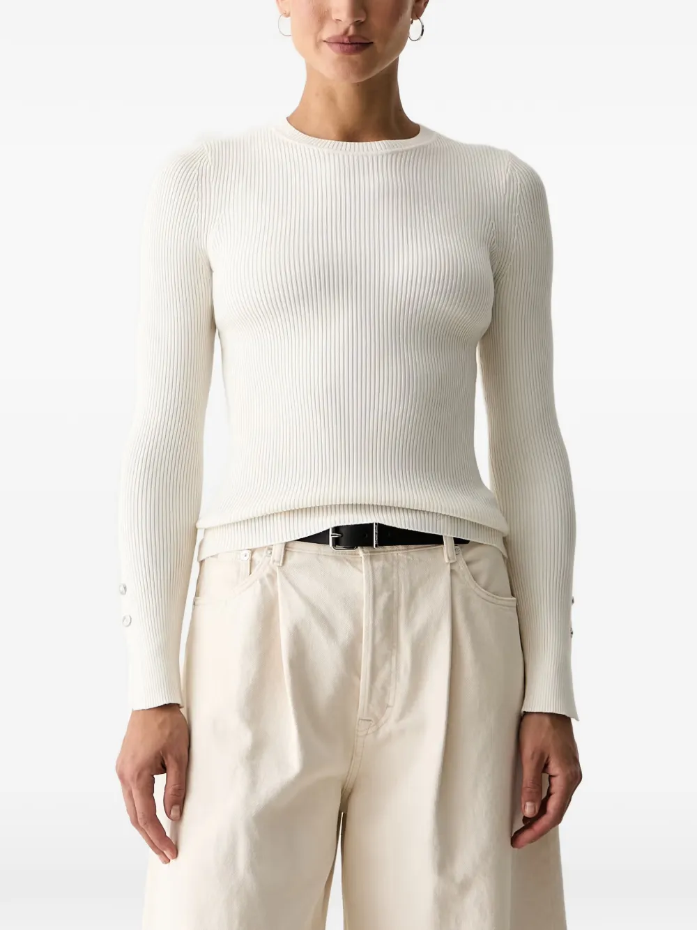 GUESS USA Ellie ribbed button-cuff sweater - Nude