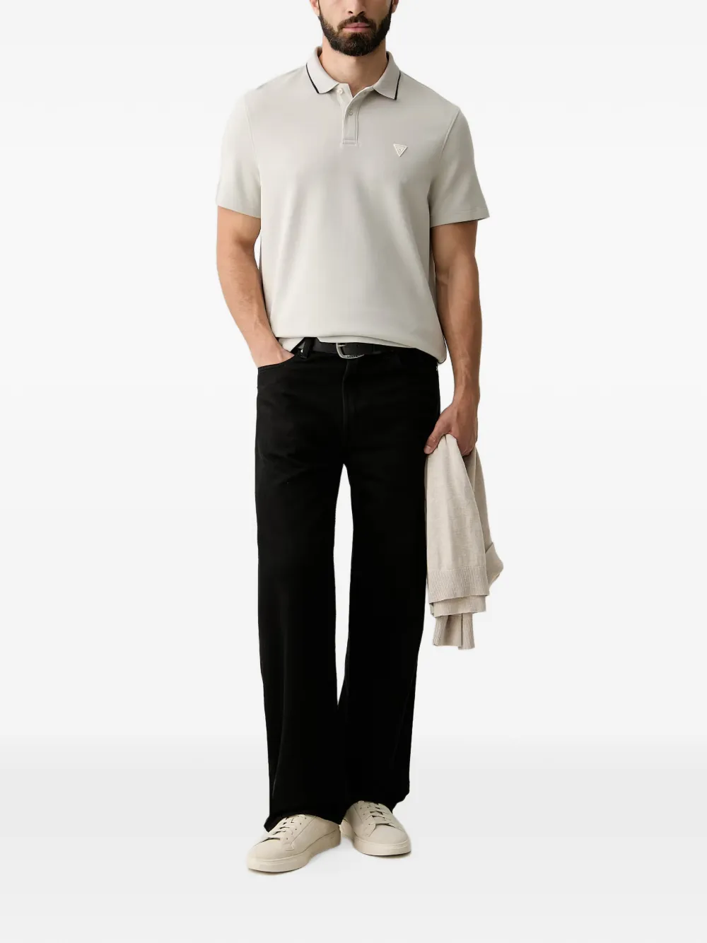 GUESS USA Poloshirt met logopatch en knopen Beige