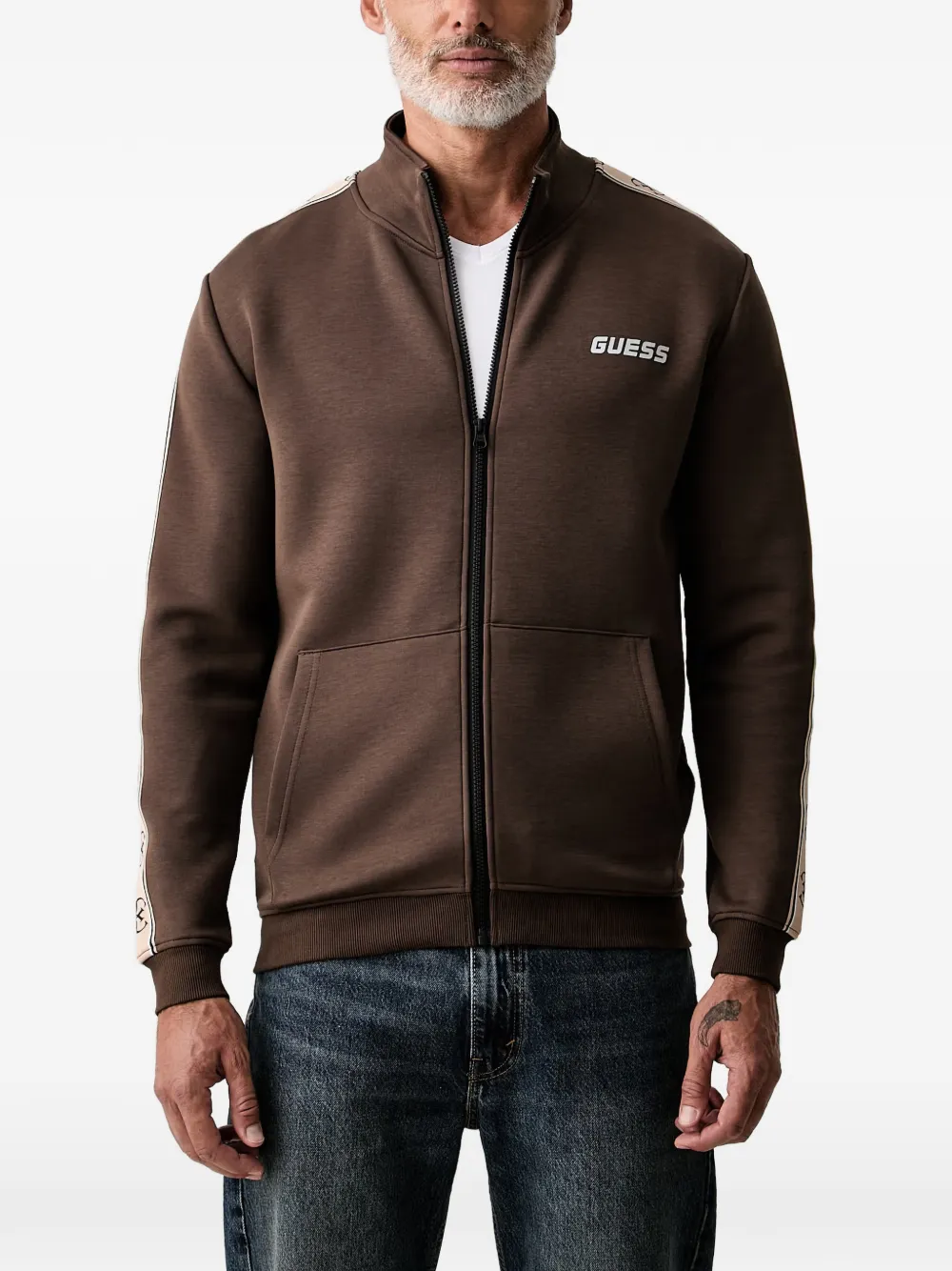 GUESS USA logo-tape zip-up sweater - Braun