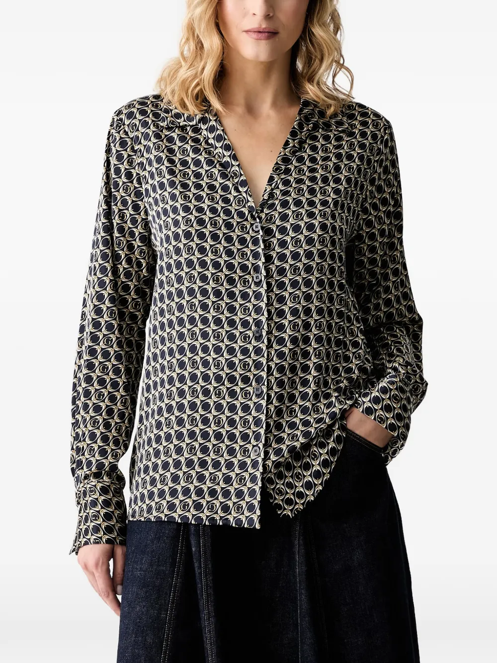 GUESS USA monogram-print long-sleeve blouse - Schwarz