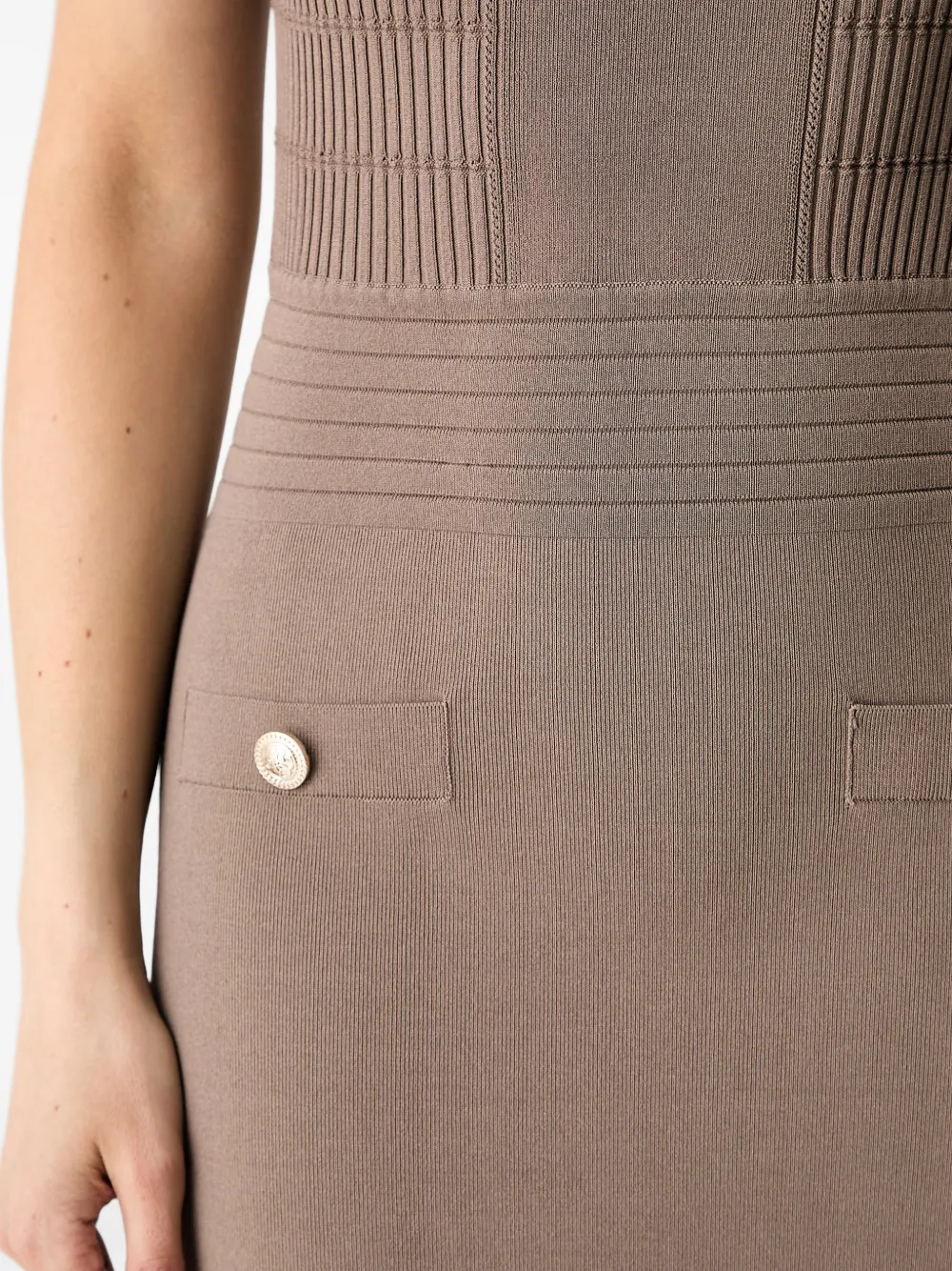 GUESS USA Ribgebreide mini-jurk met knoop-detail Beige