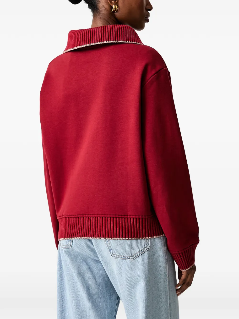 GUESS USA Hoodie met geborduurd logo en geribbelde afwerking Rood