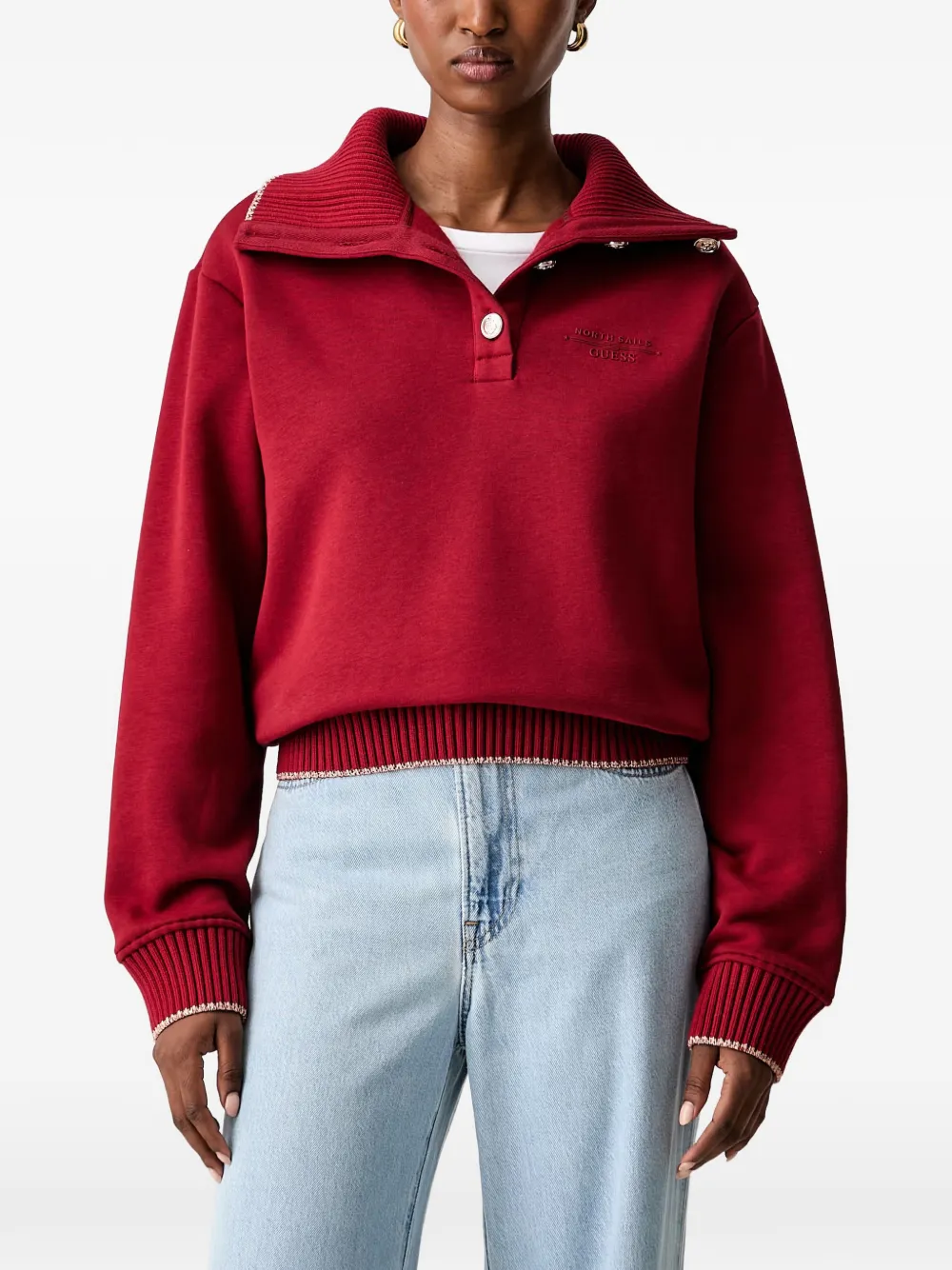 GUESS USA logo-embroidered ribbed-trim hoodie - Rot