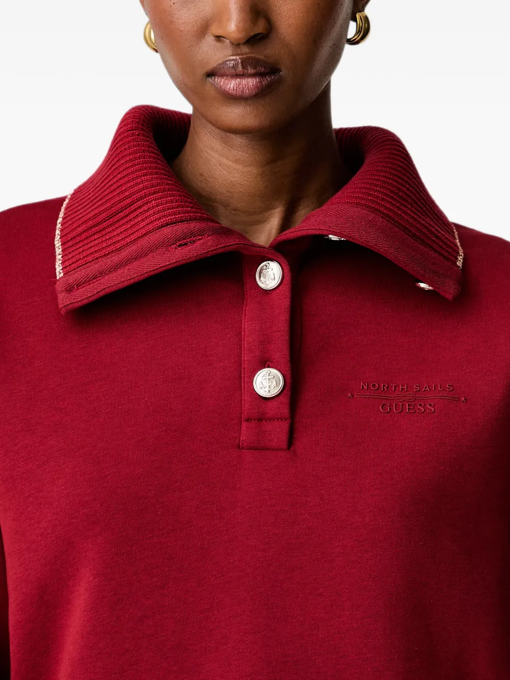 GUESS USA Hoodie met geborduurd logo en geribbelde afwerking Rood