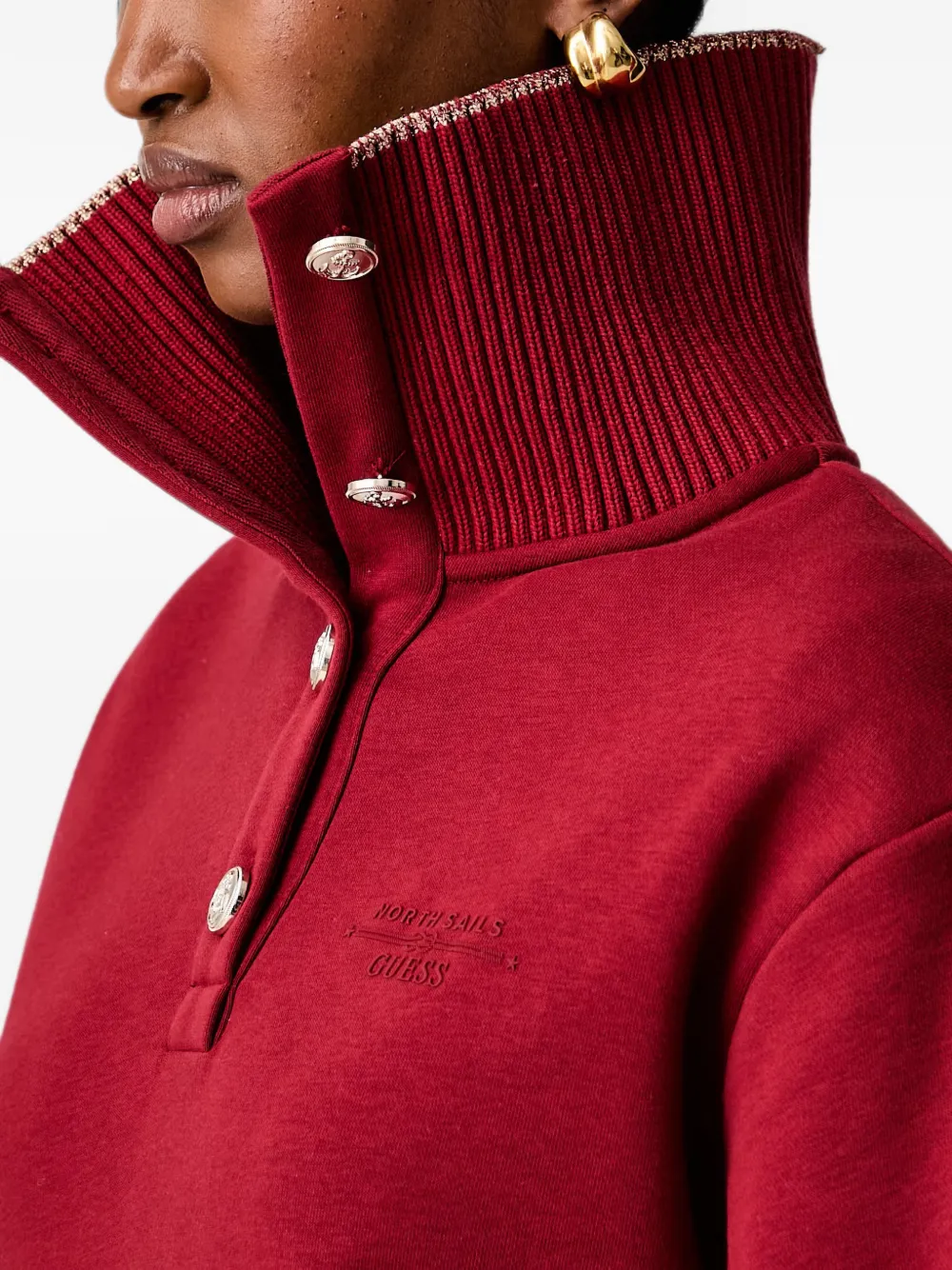 GUESS USA Hoodie met geborduurd logo en geribbelde afwerking Rood