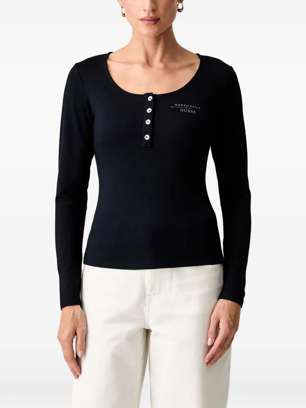 GUESS USA ribbed-knit long-sleeve top - Schwarz