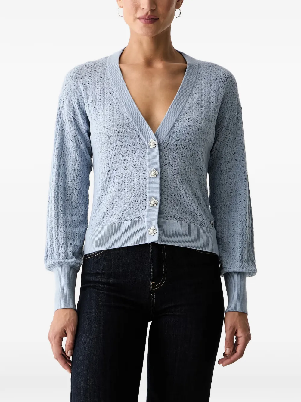 GUESS USA pointelle-knit crystal-embellished cardigan - Blau