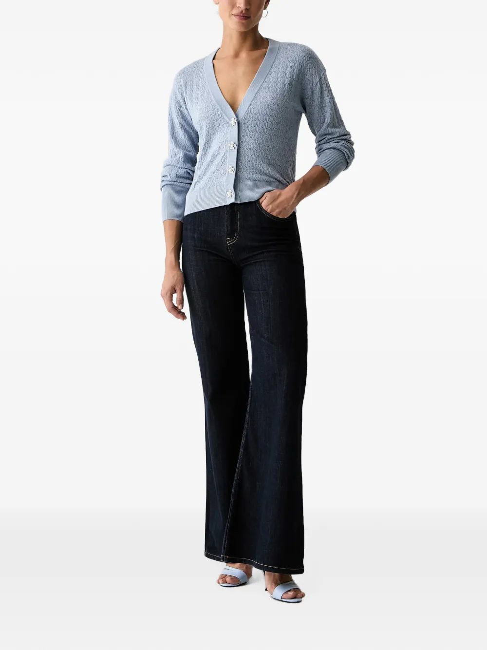 GUESS USA Pointelle gebreid vest verfraaid met kristallen Blauw