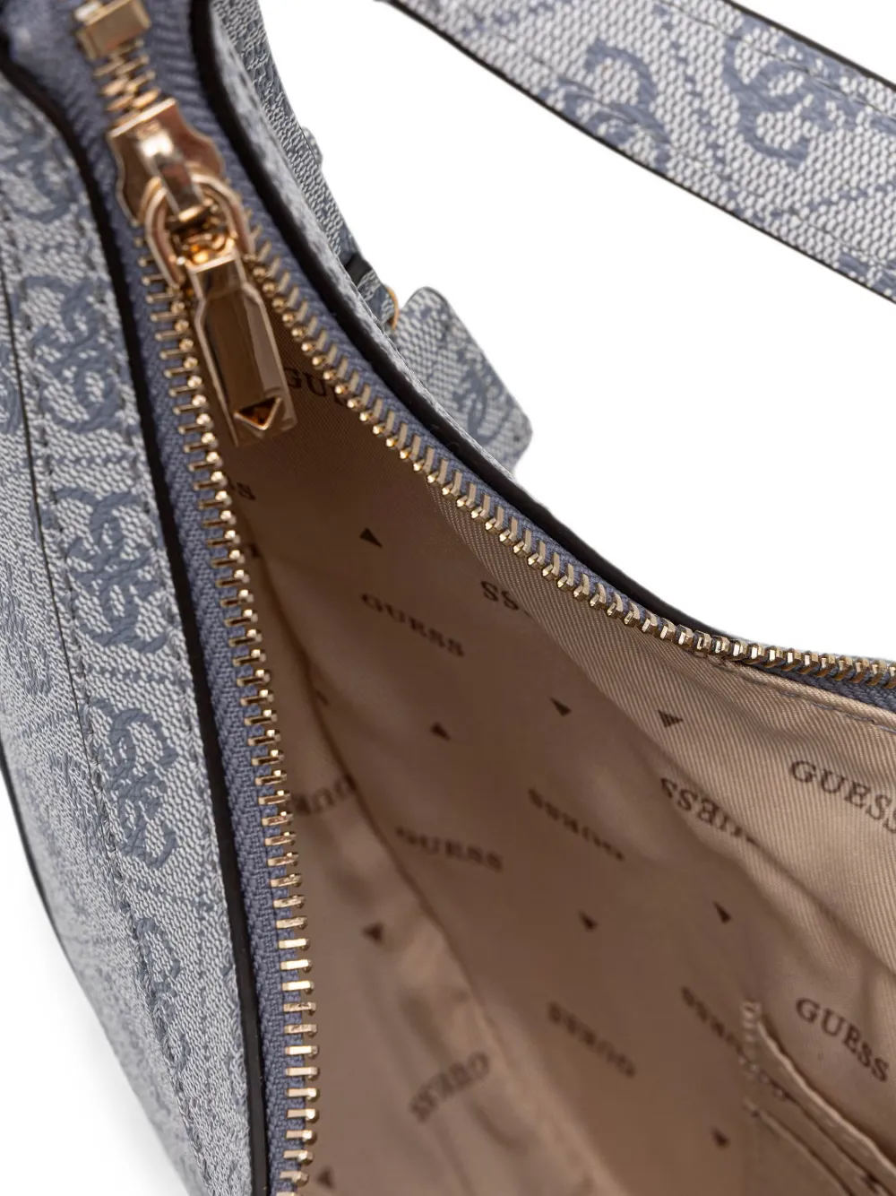 GUESS USA Lindsey halvemaanvormige schoudertas met logo-print Grijs