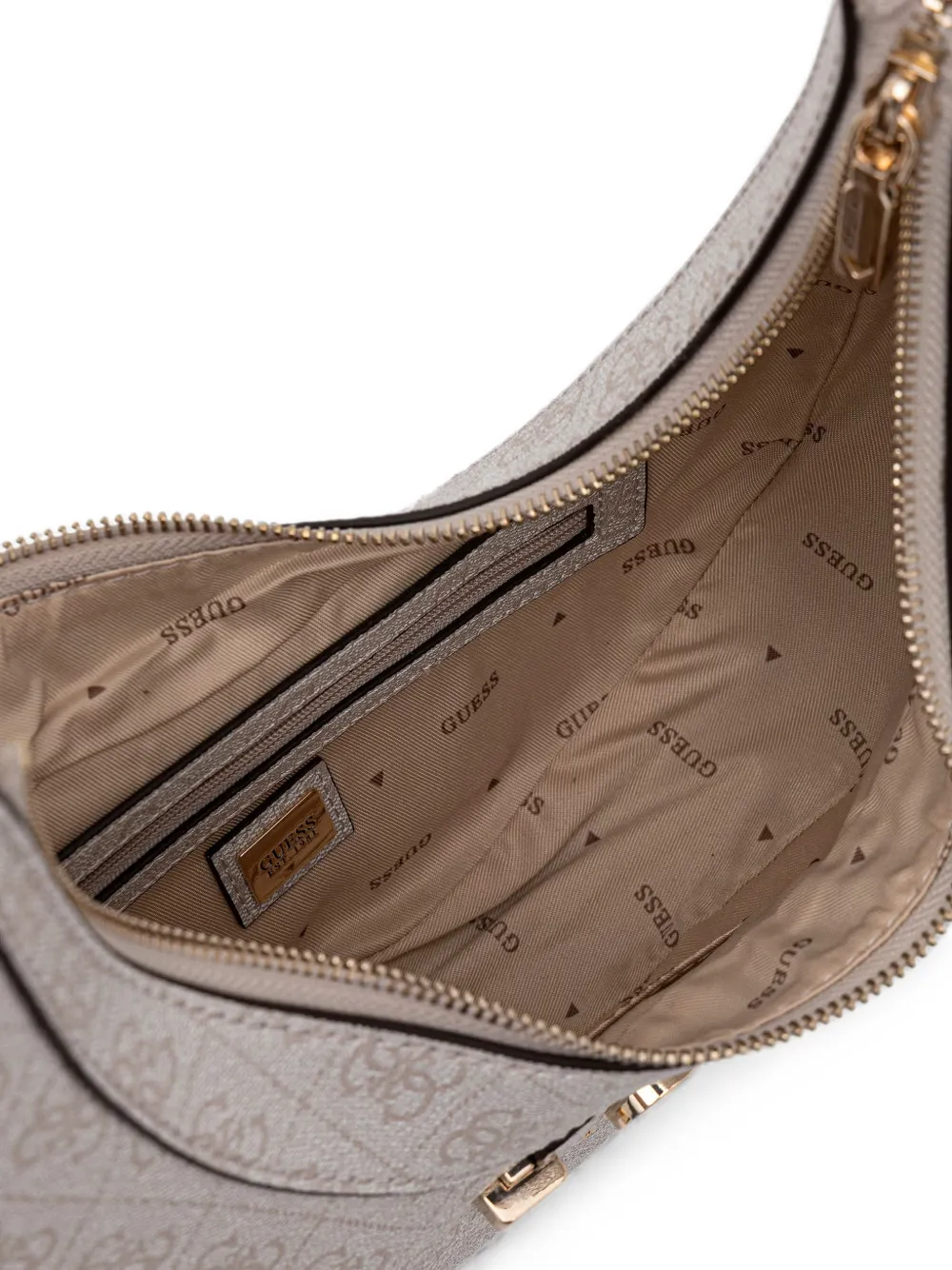 GUESS USA Lindsey gewelfde schoudertas met monogramprint Beige