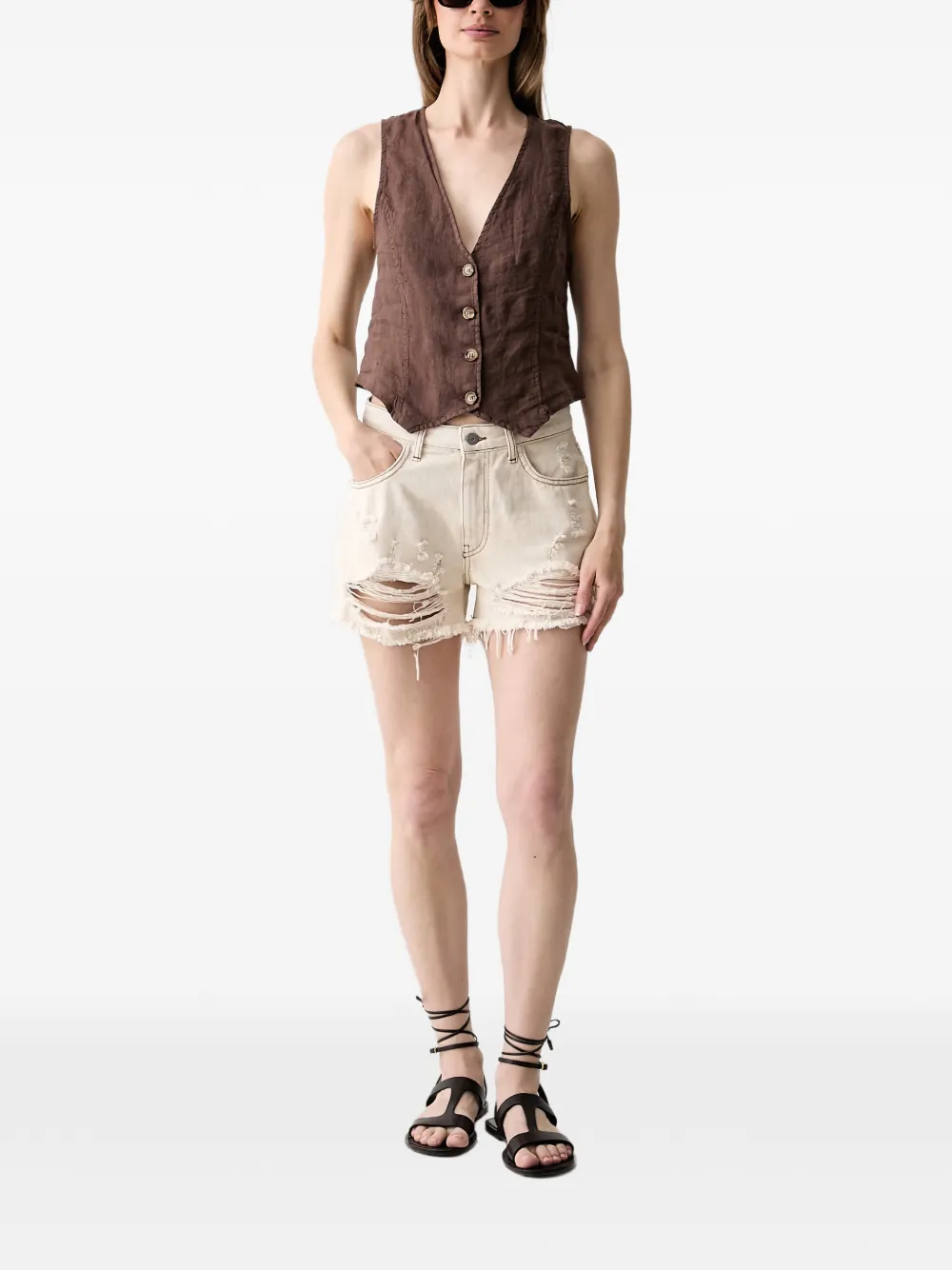 Haveone Gerafelde shorts Beige
