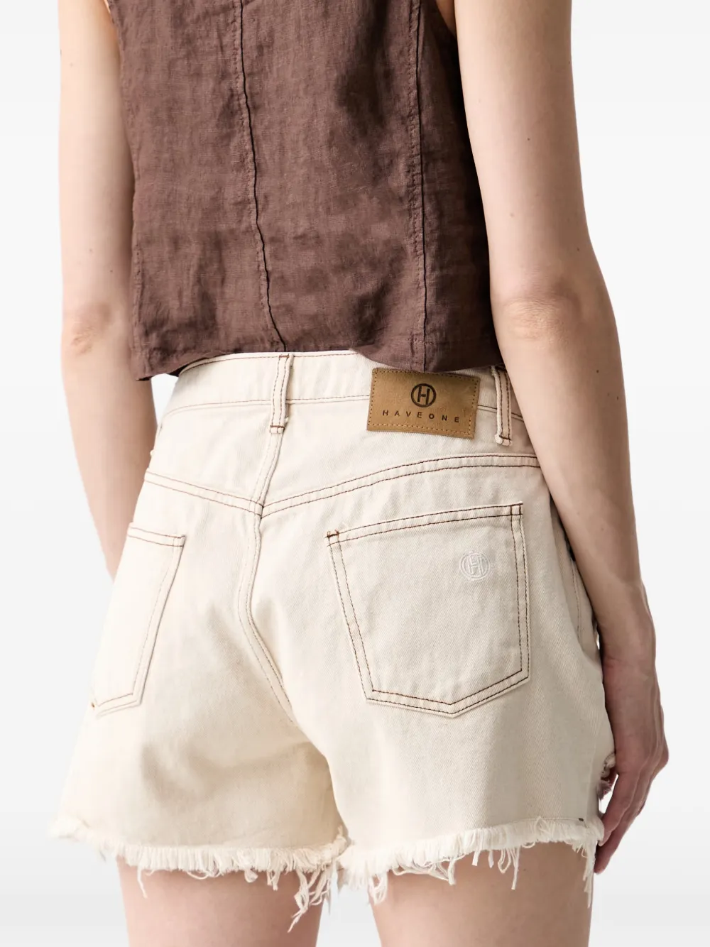 Haveone Gerafelde shorts Beige