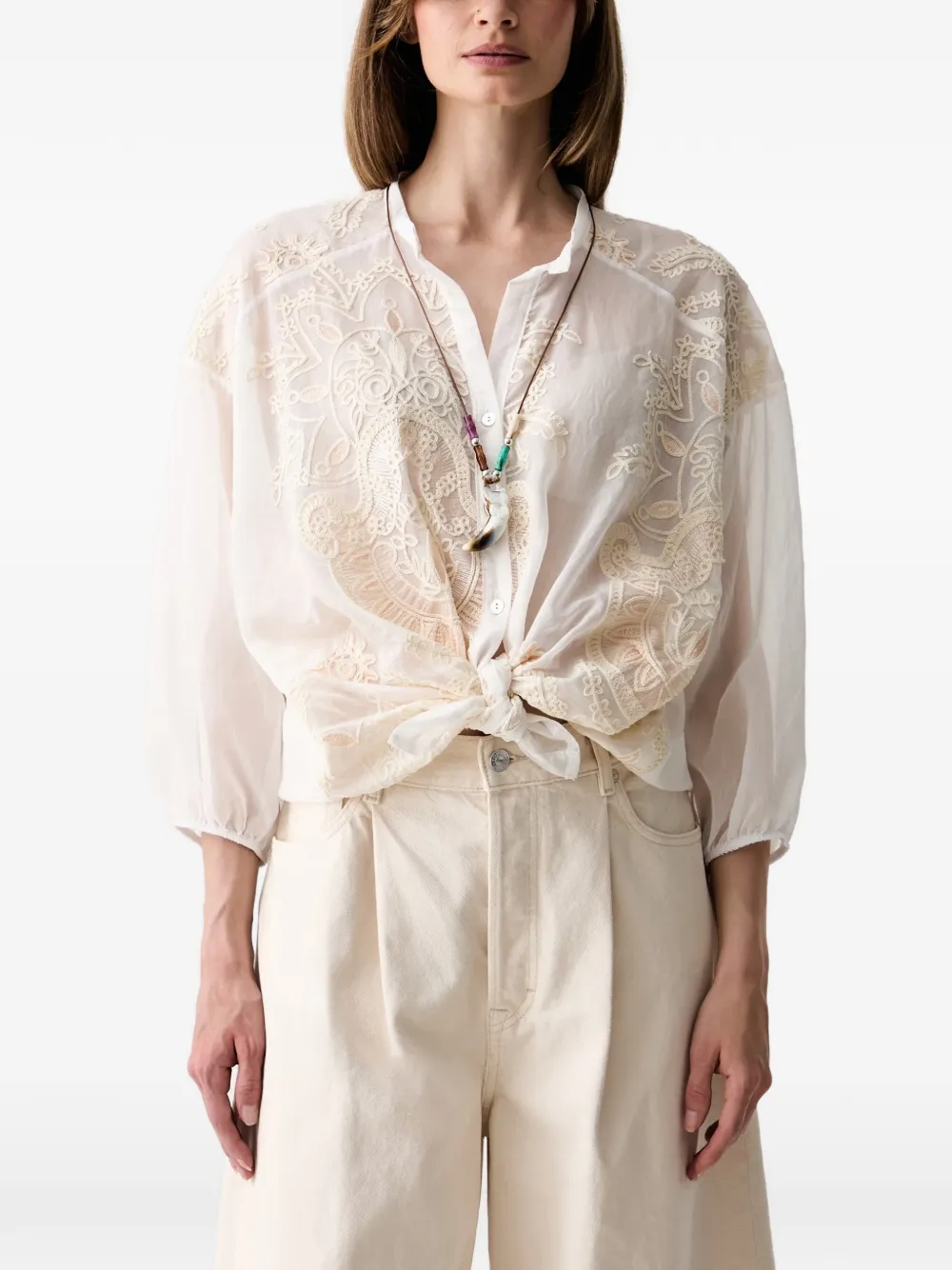 Haveone embroidered button-up blouse - Bianco