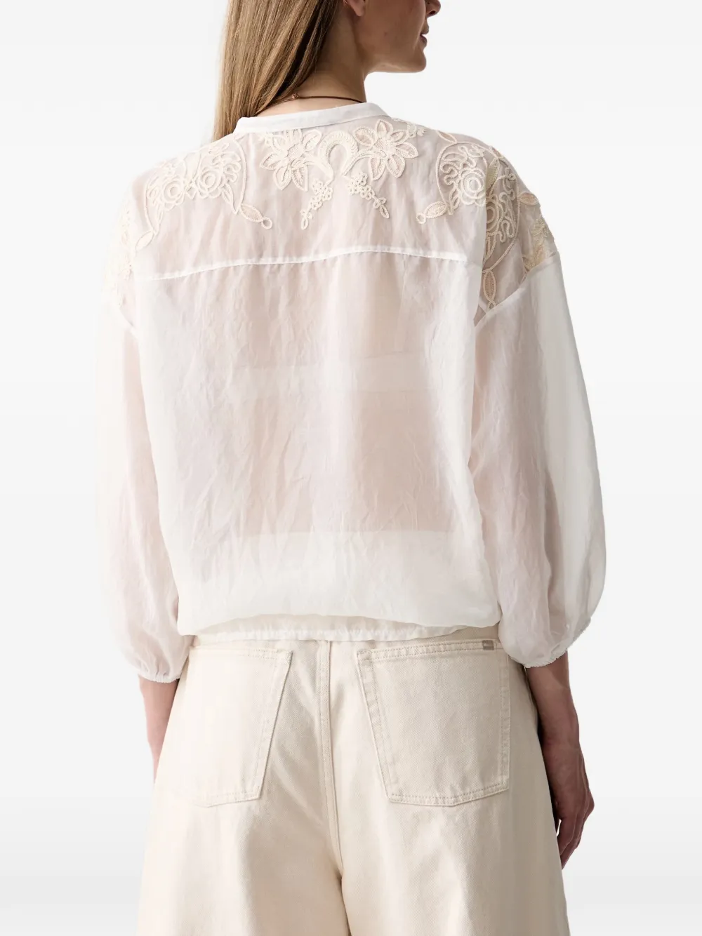Haveone Embroidered Button-up Blouse In Neutral