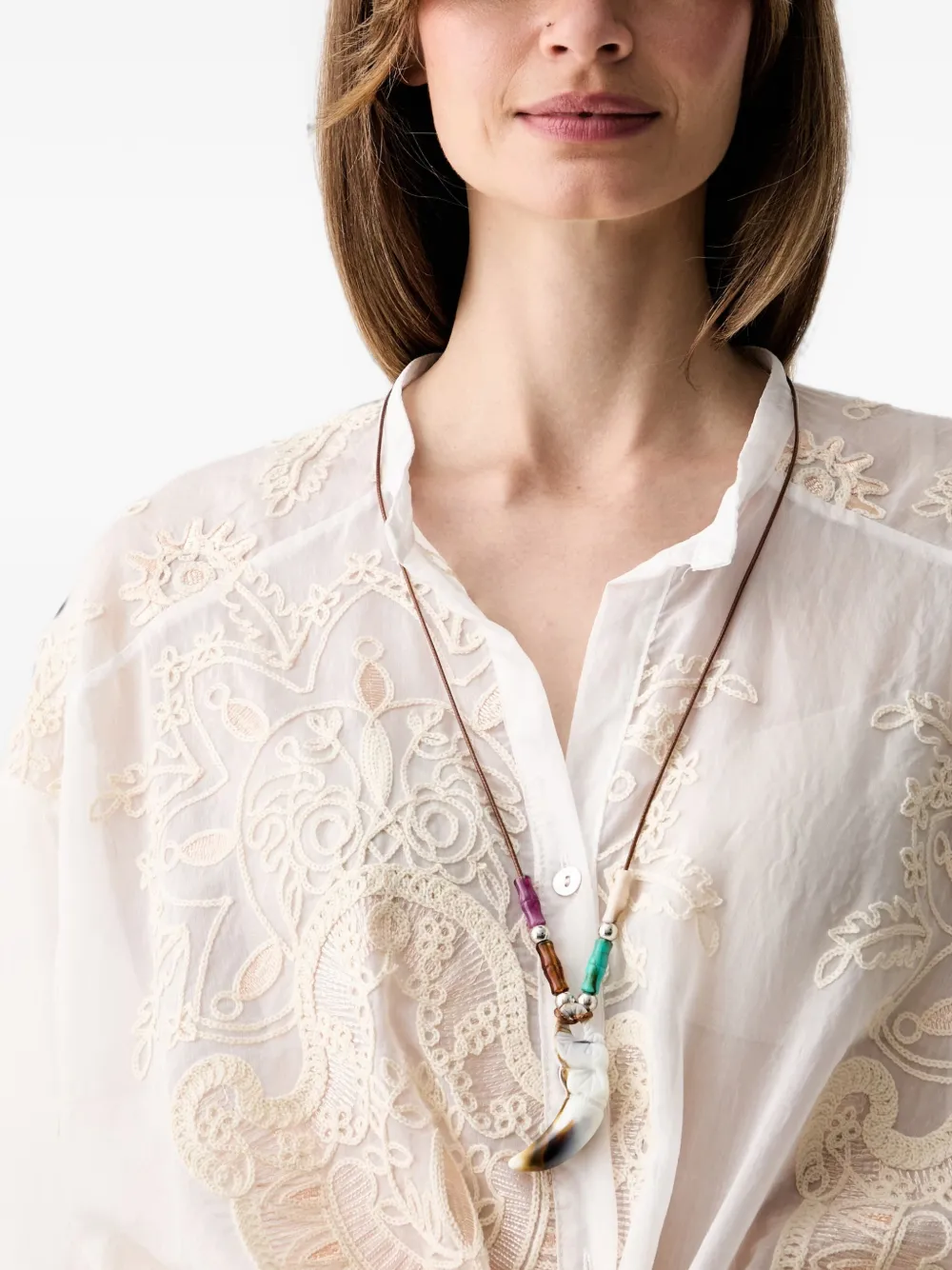 Haveone Embroidered Button-up Blouse In Neutral