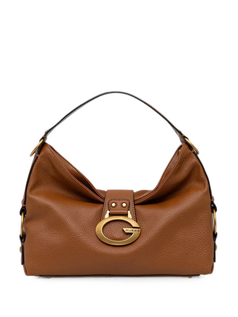 GUESS USA Camden logo-plaque pebbled midi shoulder bag - Braun
