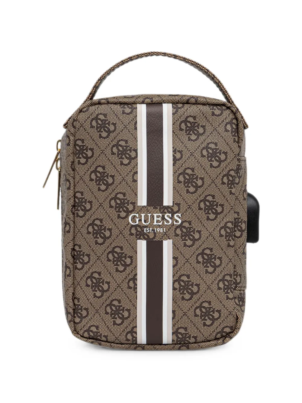 GUESS USA monogram-print striped tech bag - Marrone