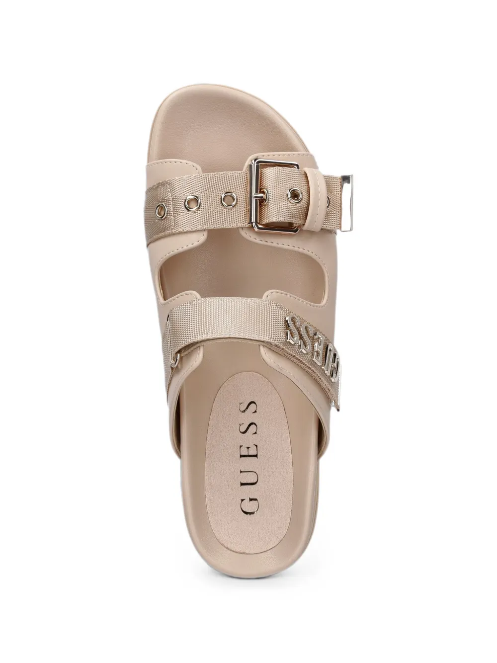 GUESS USA Faxona buckle-fastening logo-plaque sandals Beige