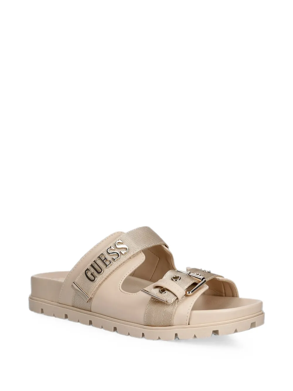 GUESS USA Faxona buckle-fastening logo-plaque sandals Beige