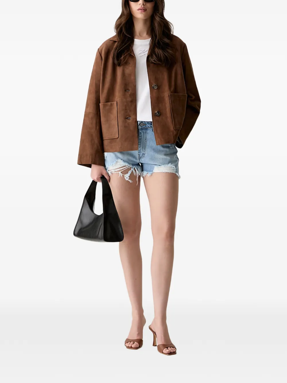 Haveone Gerafelde mini-shorts met franje Blauw
